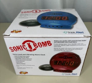 Sonic Bomb Dual Alarm Clock with Bed Shaker Blue Sonic Alert Vibrating Alarm NEW - Picture 1 of 10
