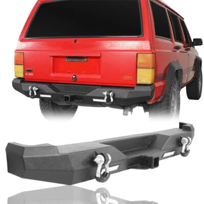 Fit 84-01 Jeep Cherokee XJ Textured Steel Rear Bumper Bar w/Led Light & D-ring Foto 1 de 4