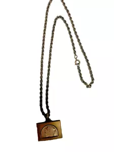 Donna Liberty Dime Collana Antichizzato 18kt Giallo Oro Argento Mezza Coin Nuovo - Foto 1 di 5