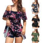 Womens Swim Dress Swimming Costume Off-Shoulder Flounce Skirt