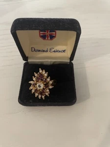 Purple Gold Stone Costume Ring Floral Diamond Shape Size Unknown 80s 90s - Picture 1 of 4