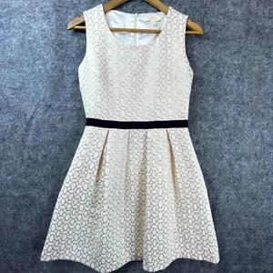 Erin Fetherston Dress 4 White Gold Pleated Metallic Classy Career Chic Luxe - Picture 1 of 8