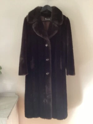 Ladies Vintage Harrods Astraka Brown Faux Fur Coat, UK Size 10-12, Good - Image 1 of 4
