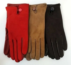 Mujer Napa Y Piel de Oveja Botón Conducción Guantes Rojo/Escarlata Último Unos - Imagen 1 de 3