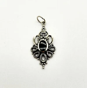 Vintage Modernist Onyx Sterling Silver 925 Scroll Drop Pendant - 3.0g - Picture 1 of 3