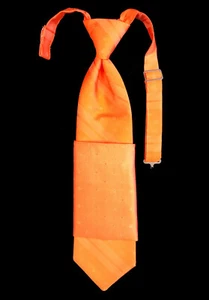 Boys Size Orange Tie and Pocket Square Set Hanky Pre-Tied Wedding Ring Bearer - Picture 1 of 1