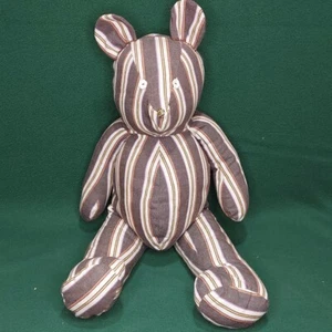 Oso de peluche vintage hecho a mano de mezclilla a rayas marrones 26 pulgadas oso de peluche - Imagen 1 de 17