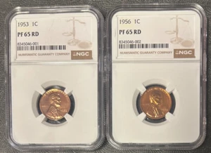 1953/1956 Proof Lincoln Wheat Cents (PF65RD) NGC 2 Coin Set - Picture 1 of 2