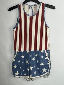 Women's Sleeveless Shorts Romper American Flag Print Medium Patriotic - Picture 1 of 6