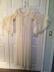 Vintage Glydons Peignoir Set Lace Bell Sleeve Robe Nylon Gown Small Honeymoon - Picture 1 of 14