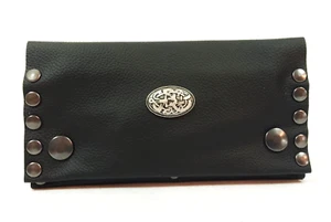 Tabaktasche Geldscheintasche Wikinger Midgard Leder schwarz Etui Druckverschluss - Picture 1 of 3