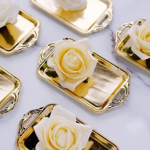 12 GOLD 4" long Metallic Mini Rectangular Trays Favor Holders Party Supplies - Picture 1 of 8