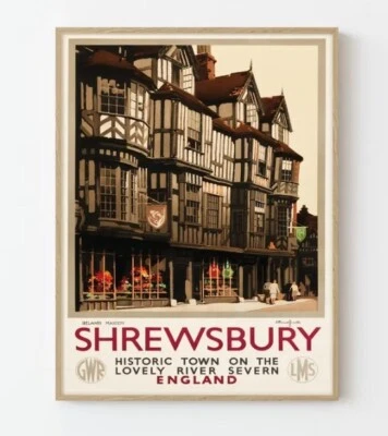 Póster de viaje vintage de Shrewsbury Inglaterra Foto 1 de 3