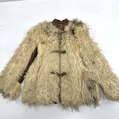Abrigo chaqueta afgano de gamuza de piel de cordero mongol marfil vintage años 70 para mujer pequeña Foto 1 de 4