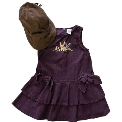 Mameluco de vestir morado de pana bordado conejo Gymboree talla 2T para niñas pequeñas Foto 1 de 4