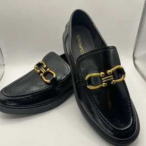 Mocasín para mujer 12 Thompson 7,5 negro latón hebilla acento nuevo sin caja - Imagen 1 de 10