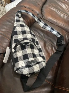 Vera Bradley Essential Sling Backpack Crossbody Buffalo Check Black White - Picture 1 of 5