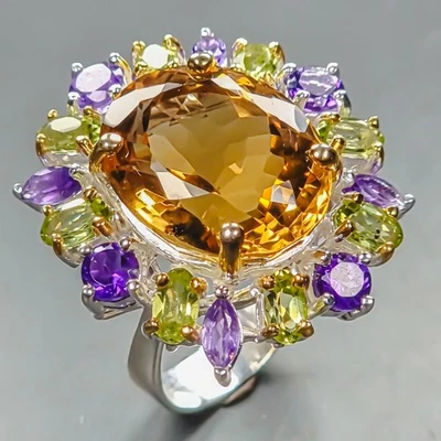 Jewellery 12 ct+ Natural Citrine Quartz Ring 925 Sterling Silver Size 8 /R443091 - Image 1 of 4
