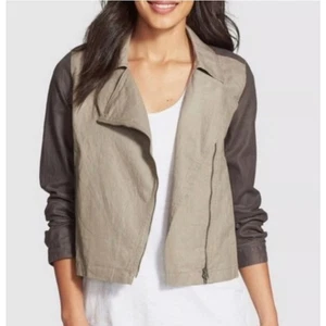 XL Eileen Fisher Organic Linen Moto Jacket Grey Sustainable Luxe Outerwear Chic - Picture 1 of 10