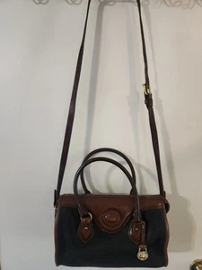 Dooney & Bourke Vintage Leather Bicolor 2 Way Handbag Black Tan Convertible  USA - Picture 1 of 6