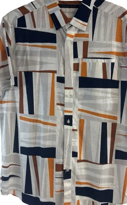 Camisa geométrica blanca brillante Sean Jean para hombre mezcla de lino elástica nueva talla XL Foto 1 de 4