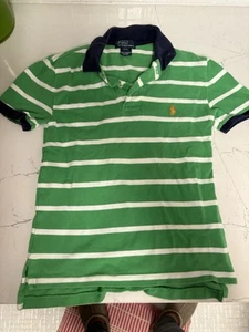 Ralph Lauren Boys Green And White Striped Polo Size Small (8) - Picture 1 of 3