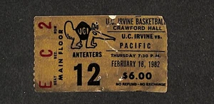 18 de febrero de 1982 Pacífico EE.UU. @ U.C. Talón de boleto de baloncesto universitario IRVINE - Imagen 1 de 2
