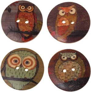 HLLMX 50 PCS Wooden Animal Button Holes 1-1/8 Inch round Wooden Owl Button Two-H - Picture 1 of 6