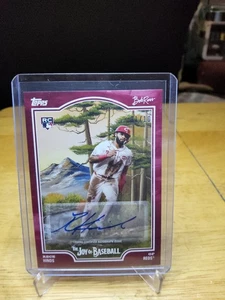 2025 Topps x Bob Ross: The Joy of Baseball RECE HINDS Crimson RC Auto /10 Reds - Bild 1 von 2
