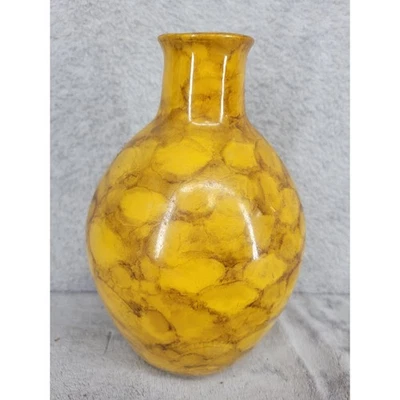 Yellow Marbled Wooden Vase Decorative Home Decor Accent Tabletop 8" - Image 1 of 4