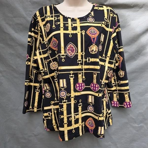 J. McLaughlin Catalina Cloth Black & Gold Printed Crew Neck Size Small - Picture 1 of 4
