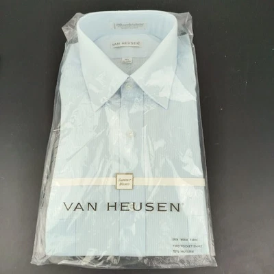 Vintage Mens Van Heusen Blue Pin Stripe Half Sleeve Button Up 2 Pocket Has Wear - Image 1 of 4