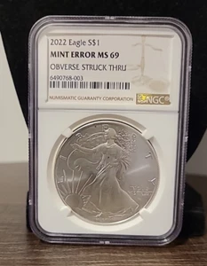 2022 Eagle Silver Dollar Coin Mint Error MS 69 Graded Obverse Struck Thru - Picture 1 of 3
