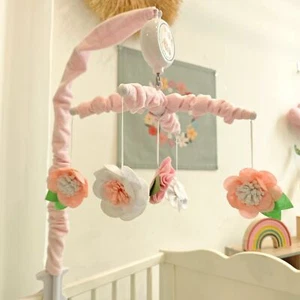 Pink Floral Musical Crib Mobile 5 Flower Rattles with 12 Melodies for Baby Girls - Picture 1 of 15