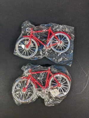 Vintage Miniature Plastic Cake Topper Bicycles Red Chrome Plastic Cruisers Pair - Image 1 of 4