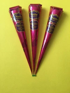 3 x Neeta Pink Wrapper Fresh Quality Naturally Organic Henna Mehndi Cones - Picture 1 of 1