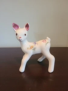Vintage Keramik Hirsch California Art Pottery Figur blau & rosa Blumen - Bild 1 von 8