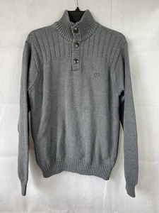 IZOD Sweater Mock Neck 1/4 Button Pullover Gray Size M Medium Logo - Picture 1 of 12