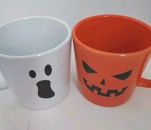 IKEA Kustfyr Halloween Jack-O-Lantern & Whte Ghost Face Coffee/Tea Mugs/Cups NWT - Picture 1 of 9