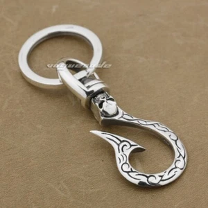 Tribal Hook Skull Belt Clip KeyChain 925 Sterling Silver Punk Accessories 8J016B - Picture 1 of 2
