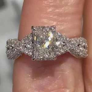 5CTW Radiant Cut Created Diamond Solitaire Engagement Ring 14K White Gold Plated - Picture 1 of 4