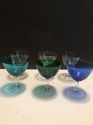 6 Cordial Aperitif Glasses On Foot  Each A Different Color Blue Green  Vintage