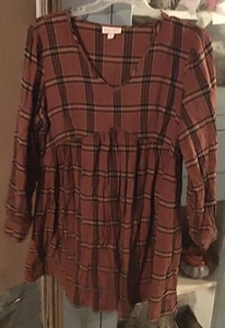 Knox Rose, Dress, 2XL Orange Plaid Long Sleeve - Picture 1 of 2