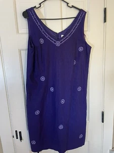 SAG HARBOR WOMENS LINEN BLEND EMBROIDERED SLEEVELESS DRESS SIZE 14 0765 - Picture 1 of 9