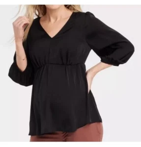 Isabel Maternity Blouse Black Small NEW with Tag ; Cut Out Back - Picture 1 of 9