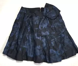 Cue Crushed Effect A Line Blue Black Fully Lined Skirt Big Bow Two Pockets Sz 10 - Picture 1 of 14