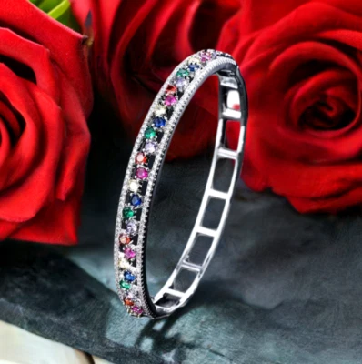 Elegante Brazalete Mujer Circonita Cúbica Chapado en Oro Blanco 14K Multicolor Foto 1 de 4