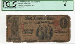 $1 1865 Hyannis Massachusetts National Currency Bank Note Bill PCGS 6 - Picture 1 of 2