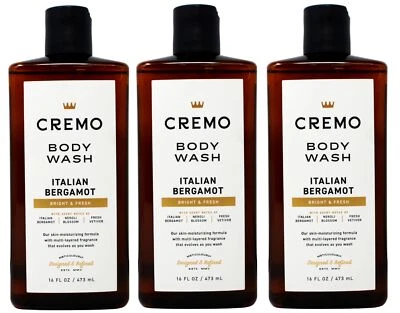 3 Pk Cremo Italian Bergamot Body Wash for Men, Neroli Blossom, Vetiver, 16 fl oz