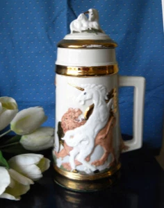 Antique Unicorn Large Porcelain Decorative Mid Century Jar Beer Mug Height 13" - Picture 1 of 12